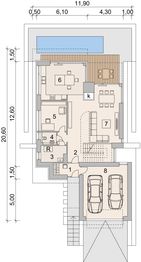 Projekt domu LK&1482 - rzut parteru, dom liczy 4 pokoje, 2 łazienki i wc