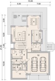 Projekt domu LK&1475 - rzut parteru, dom liczy 4 pokoje, 2 łazienki i wc