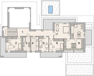 Projekt domu LK&1472 - rzut 1 piętra, dom liczy 4 pokoje, 4 łazienki i wc