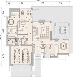 Projekt domu LK&1461 - rzut parteru, dom liczy 5 pokoje, 3 łazienki i wc