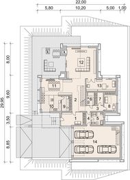 Projekt domu LK&1460 - rzut parteru, dom liczy 6 pokoje, 4 łazienki i wc