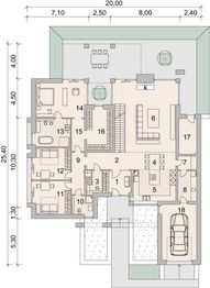 Projekt domu LK&1455 - rzut parteru, dom liczy 3 pokoje, 3 łazienki i wc