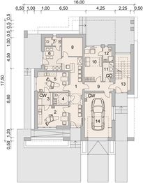 Projekt domu LK&1449 - rzut parteru, dom liczy 4 pokoje, 4 łazienki i wc