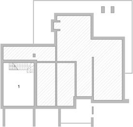 Projekt domu LK&1441 - rzut piwnicy, dom liczy 4 pokoje, 4 łazienki i wc
