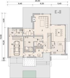 Projekt domu LK&1441 - rzut parteru, dom liczy 4 pokoje, 4 łazienki i wc