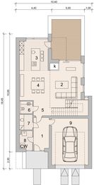 Projekt domu LK&1440 - rzut parteru, dom liczy 3 pokoje, 2 łazienki i wc