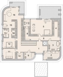 Projekt domu LK&1436 - rzut 1 piętra, dom liczy 5 pokoje, 7 łazienki i wc