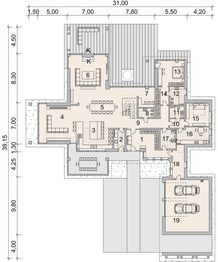 Projekt domu LK&1435 - rzut parteru, dom liczy 5 pokoje, 6 łazienki i wc
