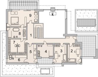 Projekt domu LK&1434 - rzut 1 piętra, dom liczy 4 pokoje, 3 łazienki i wc