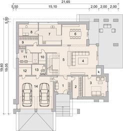 Projekt domu LK&1415 - rzut parteru, dom liczy 5 pokoje, 2 łazienki i wc