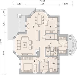 Projekt domu LK&1410 - rzut parteru, dom liczy 4 pokoje, 2 łazienki i wc