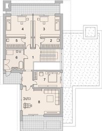 Projekt domu LK&1408 - rzut 1 piętra, dom liczy 4 pokoje, 3 łazienki i wc