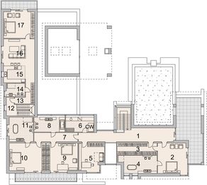 Projekt domu LK&1403 - rzut 1 piętra, dom liczy 6 pokoje, 7 łazienki i wc