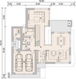 Projekt domu LK&1401 - rzut parteru, dom liczy 4 pokoje, 2 łazienki i wc