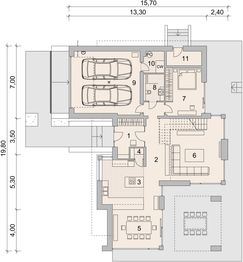 Projekt domu LK&1393 - rzut parteru, dom liczy 4 pokoje, 3 łazienki i wc