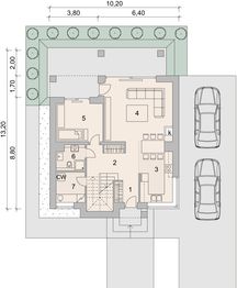 Projekt domu LK&1390 - rzut parteru, dom liczy 5 pokoje, 2 łazienki i wc