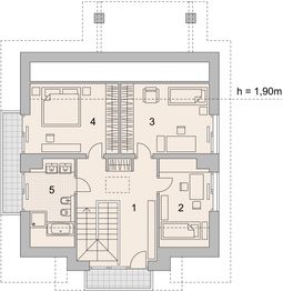 Projekt domu LK&1390 - rzut poddasza, dom liczy 5 pokoje, 2 łazienki i wc