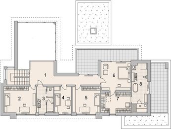 Projekt domu LK&1387 - rzut 1 piętra, dom liczy 5 pokoje, 4 łazienki i wc