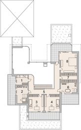Projekt domu LK&1359 - rzut 1 piętra, dom liczy 5 pokoje, 3 łazienki i wc