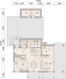 Projekt domu LK&1351 - rzut parteru, dom liczy 3 pokoje, 2 łazienki i wc