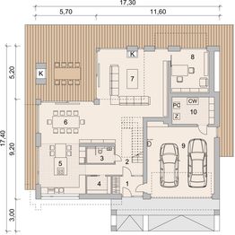 Projekt domu LK&1341 - rzut parteru, dom liczy 5 pokoje, 3 łazienki i wc