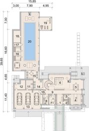 Projekt domu LK&1338 - rzut parteru, dom liczy 3 pokoje, 4 łazienki i wc