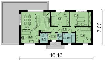 Projekt domu Ka237 - rzut parteru, dom liczy 3 pokoje, 2 łazienki i wc
