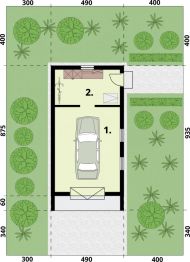 Projekt garażu G365 garaż jednostanowiskowy z pomieszczeniem gospodarczym - rzut parteru, dom liczy 0 pokoje, 0 łazienki i wc