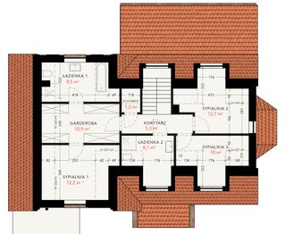 Projekt domu Rodzinny Klasyczny 183 - rzut poddasza, dom liczy 4 pokoje, 3 łazienki i wc