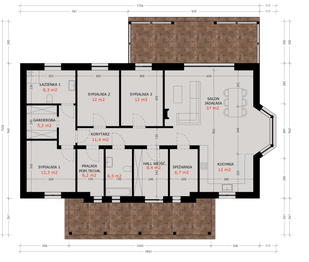 Projekt domu Parterowy Klasyczny 138 - rzut parteru, dom liczy 3 pokoje, 2 łazienki i wc