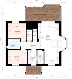 Projekt domu Uroczy Klasyczny+ 115 - rzut parteru, dom liczy 4 pokoje, 2 łazienki i wc