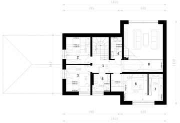 Projekt domu FarmHouse One plus - rzut poddasza, dom liczy 3 pokoje, 2 łazienki i wc