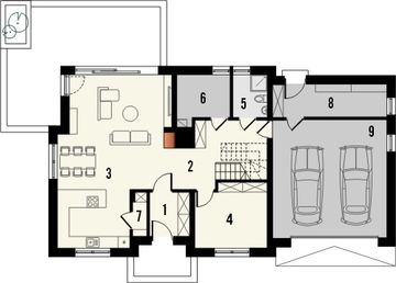 Projekt domu Krajobrazy 145 - rzut parteru, dom liczy 4 pokoje, 2 łazienki i wc