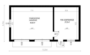 Projekt budynku gospodarczego Planujdom GŻ57 - rzut parteru, dom liczy 0 pokoje, 0 łazienki i wc