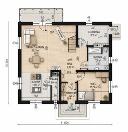 Projekt domu Planujdom 001 - rzut parteru, dom liczy 4 pokoje, 2 łazienki i wc