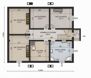 Projekt domu Planujdom 003 - rzut piwnicy, dom liczy 6 pokoje, 2 łazienki i wc