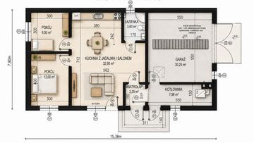 Projekt domu Planujdom 016 - rzut parteru, dom liczy 2 pokoje, 1 łazienki i wc