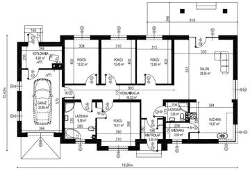 Projekt domu Planujdom 032 - rzut parteru, dom liczy 4 pokoje, 2 łazienki i wc