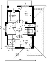 Projekt domu Planujdom 038 - rzut 1 piętra, dom liczy 5 pokoje, 2 łazienki i wc