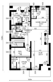 Projekt domu Planujdom 042 - rzut parteru, dom liczy 5 pokoje, 3 łazienki i wc