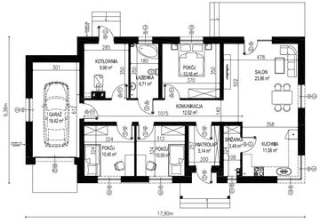 Projekt domu Planujdom 045 ver3 - rzut parteru, dom liczy 3 pokoje, 1 łazienki i wc