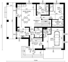 Projekt domu Planujdom 061 - rzut parteru, dom liczy 4 pokoje, 2 łazienki i wc