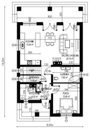 Projekt domu Planujdom 077 - rzut parteru, dom liczy 4 pokoje, 2 łazienki i wc
