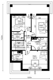 Projekt domu Planujdom 077 - rzut poddasza, dom liczy 4 pokoje, 2 łazienki i wc