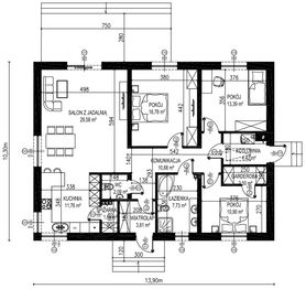 Projekt domu Planujdom 106 - rzut parteru, dom liczy 3 pokoje, 2 łazienki i wc