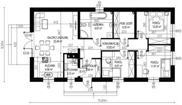 Projekt domu Planujdom 110 - rzut parteru, dom liczy 3 pokoje, 1 łazienki i wc