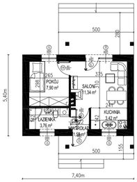 Projekt domu letniskowego Planujdom 119 - rzut parteru, dom liczy 1 pokoje, 1 łazienki i wc