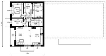Projekt domu Planujdom 122 - rzut 1 piętra, dom liczy 2 pokoje, 2 łazienki i wc