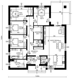Projekt domu Planujdom 123 - rzut parteru, dom liczy 4 pokoje, 2 łazienki i wc