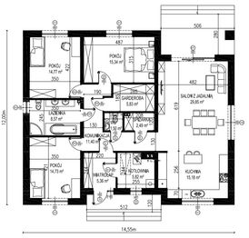 Projekt domu Planujdom 128 - rzut parteru, dom liczy 3 pokoje, 2 łazienki i wc